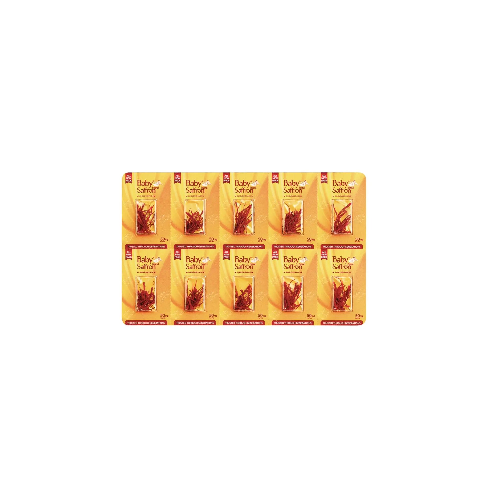 Multiple packs of Baby Saffron kesar 0.05gm on a white background
