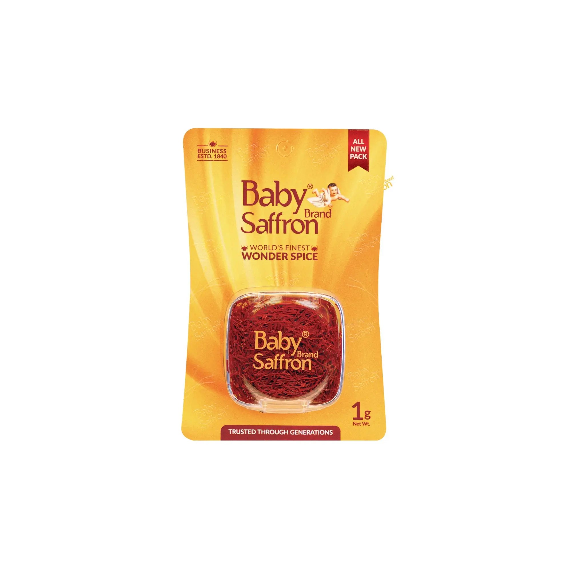 Baby Brand Saffron kesar 1gm packaging on a white background
